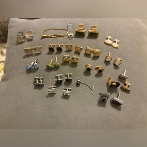 Lot Of 15 Pair Cufflinks Tie Bar Tie Pin 5 Singles Swank Case Jade MOP